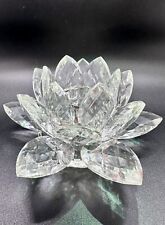 Sparkling Cut Crystal Glass Lotus Flower Candle Holder Taper Tea Light Sturdy picture