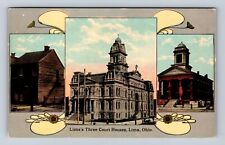 Lima OH-Ohio, Lima's Three Court Houses, Antique Vintage Souvenir Postcard picture