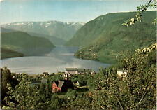 Norway, Ulvik, Hardanger Fjord, white hotel, mountains, fjord, farm hom postcard picture