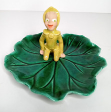 Vintage Pixie Potters Drews 1940s / 50s Original Yellow Green Trinket Dish Leaf picture