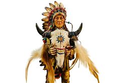 Indian Chief presenting Sacred Head/ Western American Native Hand Made Figurines picture