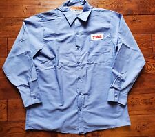 RARE TWA Vintage Employee Uniform Long Sleeve Shirt Mens Blue Patch Logo Size L picture