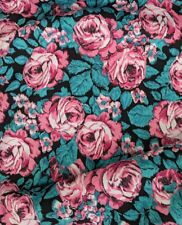Vintage 80s Cotton Knit Fabric Rose Floral Pink Teal 64
