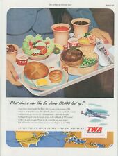 1951 TWA Meal Tray Pot Pie Salad Dessert Sauce Coffee Roll Vintage Print Ad SP19 picture