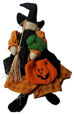 Witch Halloween Decoration With Frog & Pumpkin & Broom Hand Made Crafted 17