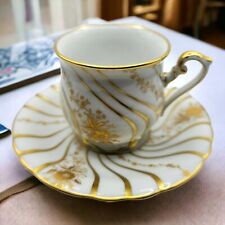 Vtg 1930s HUTSCHENREUTHER  Porcelain Demitasse Teacup Saucer White Gold Germany  picture
