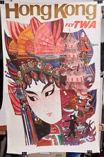 Original Vintage Poster HONG KONG FLY TWA JETS Airline Travel David Klein 1960s picture