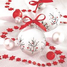 (2) Decoupage Paper Napkins Red White Ornaments Craft Luncheon Napkin - TWO picture