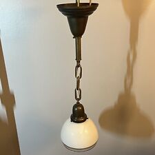 Single Brass Entry Pendant Light Fixture White Gold Glass Shade Rewired Light 6F picture