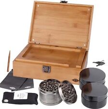 Premium Large Stash Box Kit with Lock –Bamboo Wood Rolling Tray, Premium Grinder picture