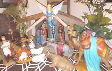 Beautiful Vintage Large Holland Mold Hand Painted 19 Piece Nativity Set W/Manger picture