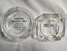 Vintage Hilton Inn Advertising Glass Square Ashtray And Round Welding Shop Mich picture