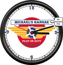 Personalized Name Pilot Airplane Hangar Aviation Flight Retro Hanger Wall Clock picture