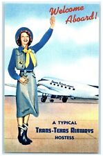 Trans Texas Airways Airplane Hostess Woman Unposted Vintage Postcard picture