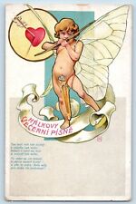 Valentine Postcard Butterfly Wings Cupid Angel Heart Dart Bow c1905 Antique picture