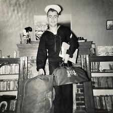 CG) Photograph Handsome Navy Sailor Man Packed Bags Ready To Ship Out 1957 Cute picture