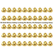 50 Gold Deluxe Safety Locking Pin Backs, Pin Keepers Locking Clasps Scouts Unifo picture