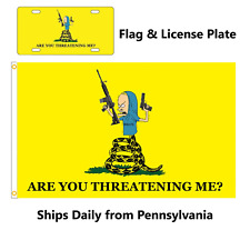 Beavis Are You Threatening Me  Flag 3ft X 5ft & License Plate 12in x 6in Mancave picture