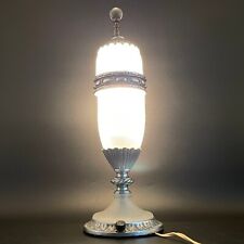 VTG Art Deco Torpedo Bedside Boudoir Table Lamp Frosted Glass Cast Metal Brass picture