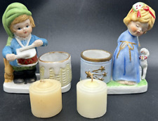 Pair of Vintage 1970s Jasco Christmas Figural Boy & Girl / Angel Candle Holders picture