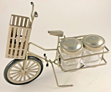 Vintage Mid Century Bicycle Salt & Pepper Shaker Toothpick Holder Metal         picture