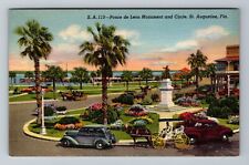 St Augustine FL-Florida, Ponce De Leon Monument & Circle Vintage Postcard picture