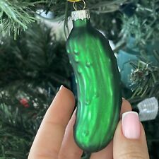 Blown Glass Green Pickle Christmas Ornament Old World Style Cucumber picture