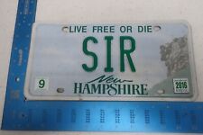 New Hampshire License Plate Tag Vanity 2016 16 NH Sir Respect Man Success SIR picture