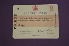 Queen Elizabeth II Official Press Pass for Rehearsal of Coronation 1953 picture
