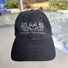 Harley Davidson Strap Back Hat Cap Black Gray Skull Biker Riding Hook Loop picture