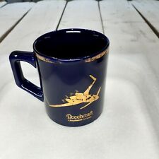Beechcraft Starship Airplane Rear Propeller Cobalt Blue Gold Coffee Cup Mug Vtg picture