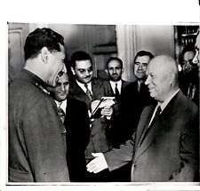 LG56 1958 Wire Photo SOVIET PREMIER KHRUSHCHEV WELCOMES MARSHAL ABDEL HAKIM AMER picture