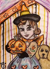 Vintage Style Halloween 13x19 Gothic Art Print Signed by Artist KSams Girl Dog picture