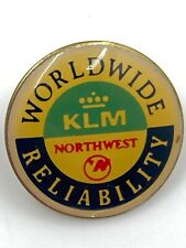 Northwest Klm Airlines Royal Dutch Worldwide Reliability Pin Button Union Made picture
