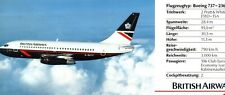 British Airways Airline Specifications Boeing 737-236 Spec Seat Card 8 x 3.5 picture