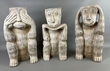 Mid Century Hand Carved Wood Wise Monkey Sculpture Set 15” Large picture