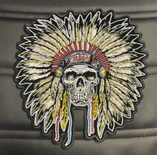 INDIAN WITH FEATHERS LARGE BIKER BACK PATCH IRON ON 10 INCH picture