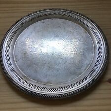 Vintage 1930s 1883 F.B. Rogers Silver Serving Tray Platter Round Engraved 12.5