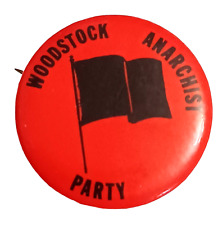 1970s Woodstock Anarchist Party PInback Protest Counter Hippy Black Flag Pinback picture
