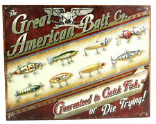 2 Fishing & Bait Signs Deco Vintage-Like Tin Art For Home or Business   picture
