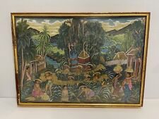 Vintage Balinese Indonesian Painting of Figures in Village Scene picture