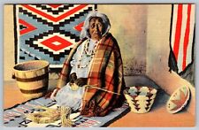 Apache Indian Basket Maker Weaving Adobe Home Vintage 1940's Postcard picture
