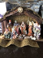 JC Penney Home Collection Rustic Porcelain Nativity Scene With Creche Used W/Box picture