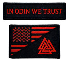 Odin We Trust USA Flag Valknut Viking Patch[2PC Bundle -Iron on Sew on -Red/Blk] picture