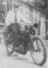 Original 1940s INDIAN SCOUT Motorcycle Photo WW2 Beanie Hat Rider Kick Stand picture