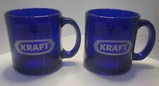 Kraft Foods Inc. Classic Logo 2pc Cups Transparent Cobalt Blue Glass Cup Tea Mug picture