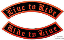 LIVE TO RIDE TWO LARGE PATCH embroidered iron-on ROCKER PATCHES BLACK/ORANGE picture
