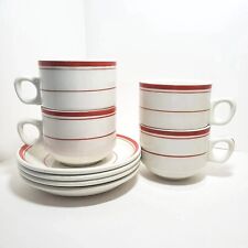 Ironstone Vintage Sampson Bridgwood Lifelong Red Striped Coffee Cup Saucer Set/4 picture