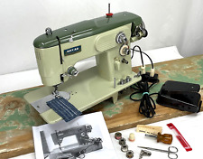 SERVICED Vtg Heavy Duty Sewing Machine Zig Zag Singer Clone Green MCM 1950s 1960 picture