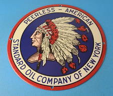Vintage Peerless Gasoline Sign - Indian Chief Gas Pump Porcelain Service Sign picture